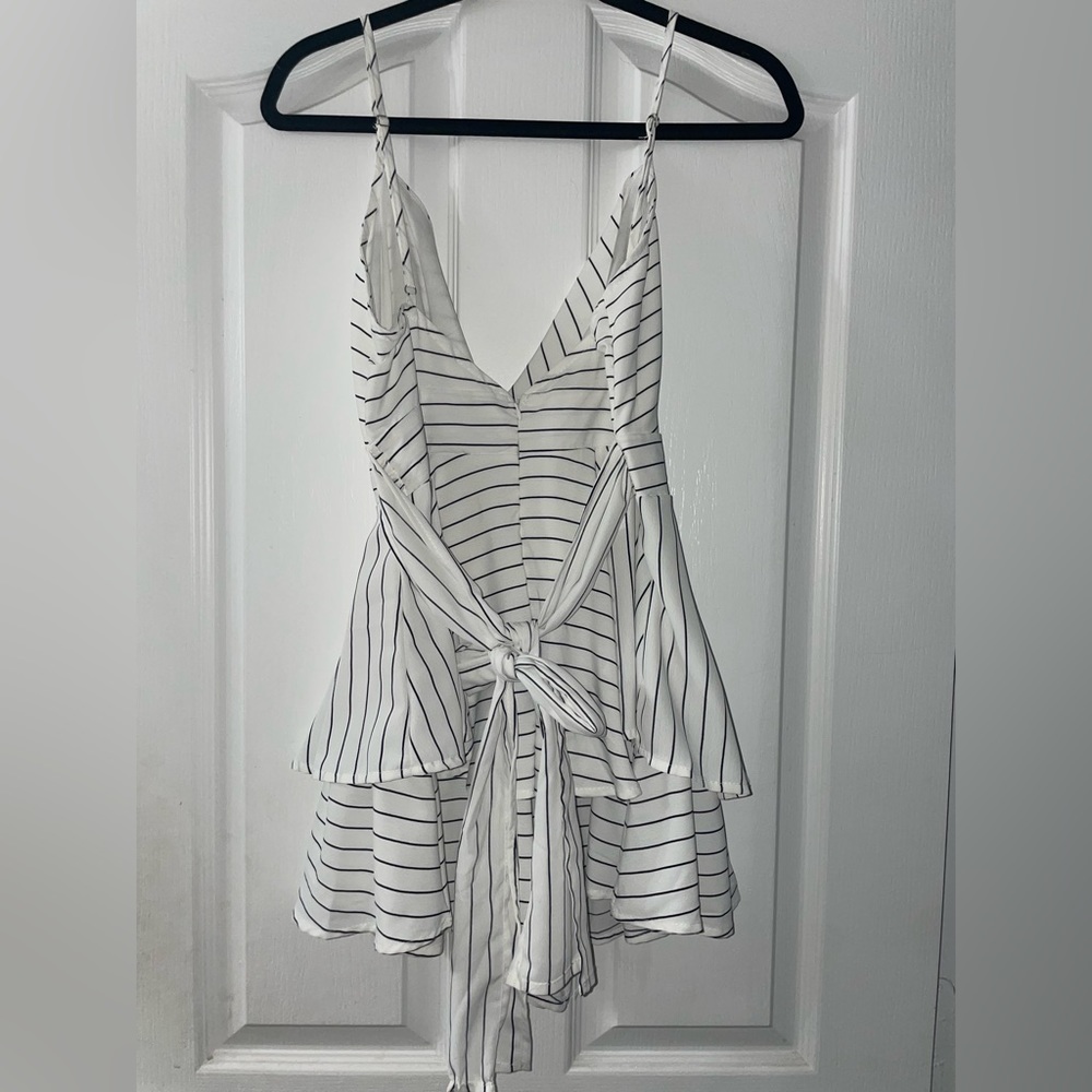 NEW with TAGS White stripped romper with bow tie back